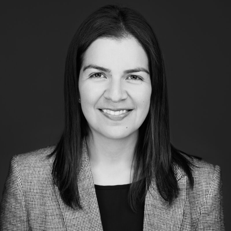 Angelica Sanchez-Vega, Director of Gift Planning at the Community Foundation of Louisville. Black and white photo.