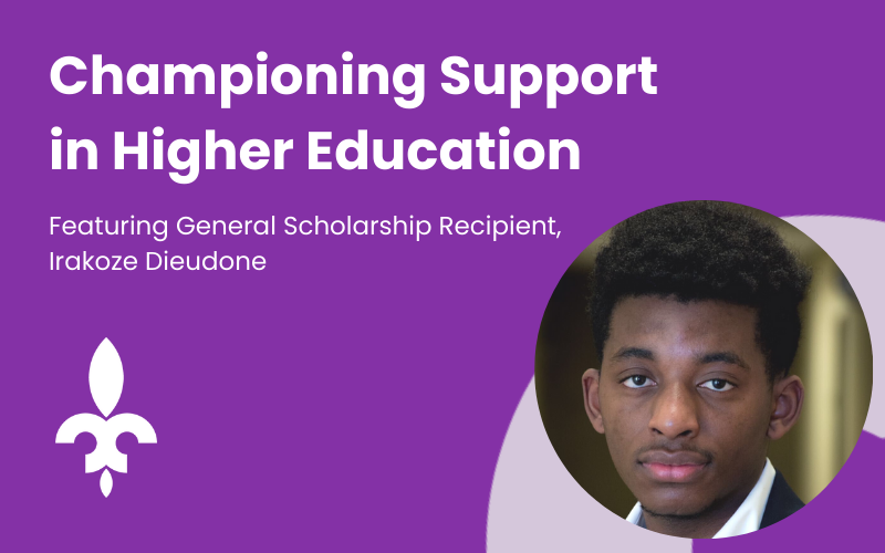 Blog story entitled "Championing Support in higher education" featuring General Scholarship recipient Irakoze Dieudone