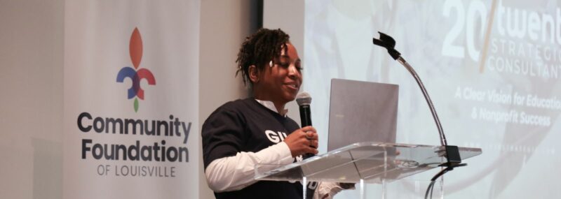 woman speaking at a foundation training for nonprofits