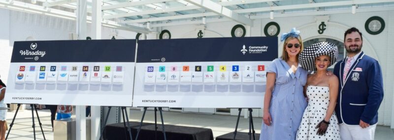 the churchill downs team poses next to the prize board during Winsday 2025