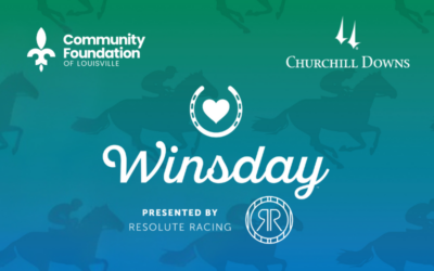 graphic featuring the Winsday presented by Resolute Racing logo, Community Foundation of Louisville logo, and Churchill Downs logo