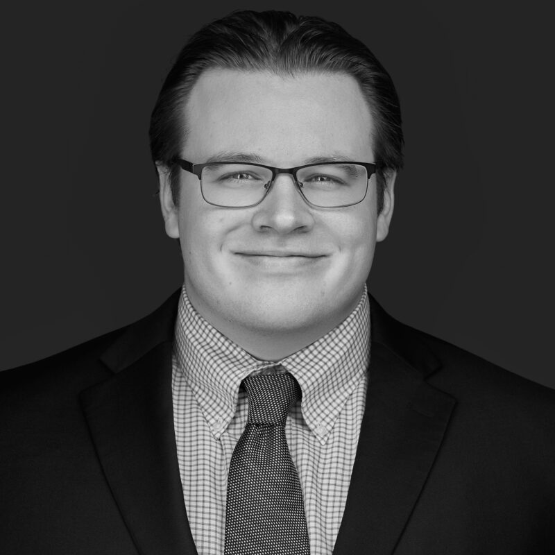 Sawyer Mason, Staff Accountant, Black and White Headshot